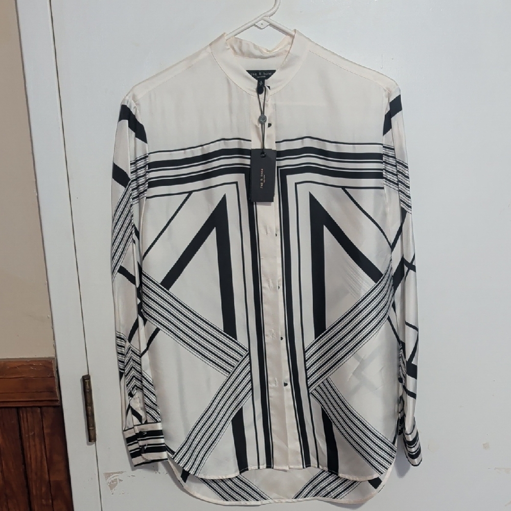 rag & bone Black and White Geometric Blouse